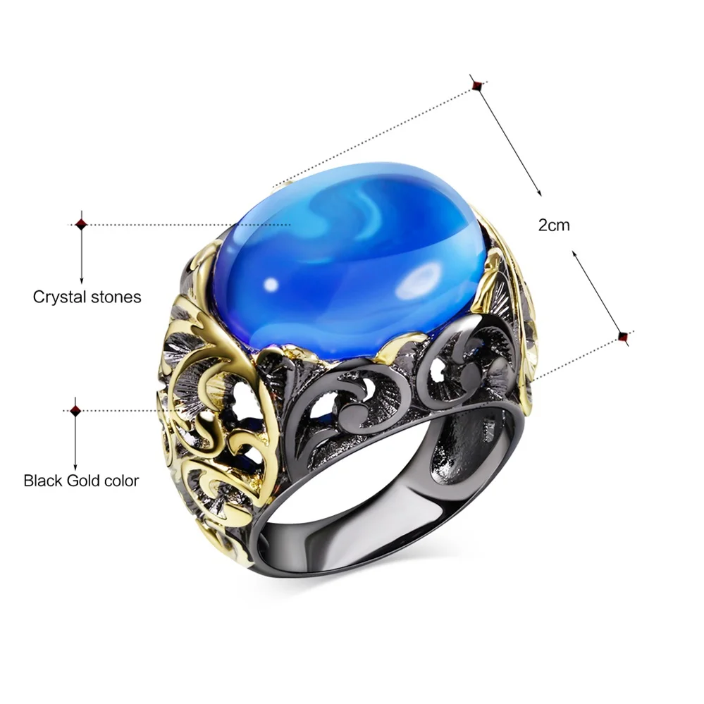 DreamCarnival 1989 Neo-Gothic Blue Rings for Women Black Gold Color Oval CZ Discount Coupon Hollow Vintage anillos mujer ZR14191