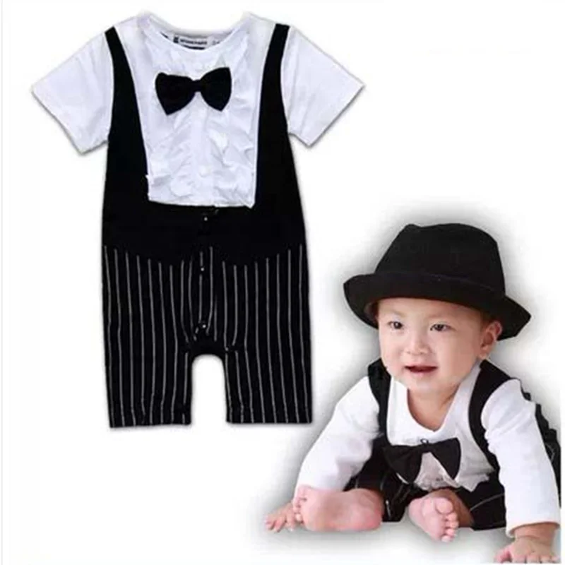 Black One Piece Gentleman Wedding Suit Baby Boy Bow Tie Romper Jumper