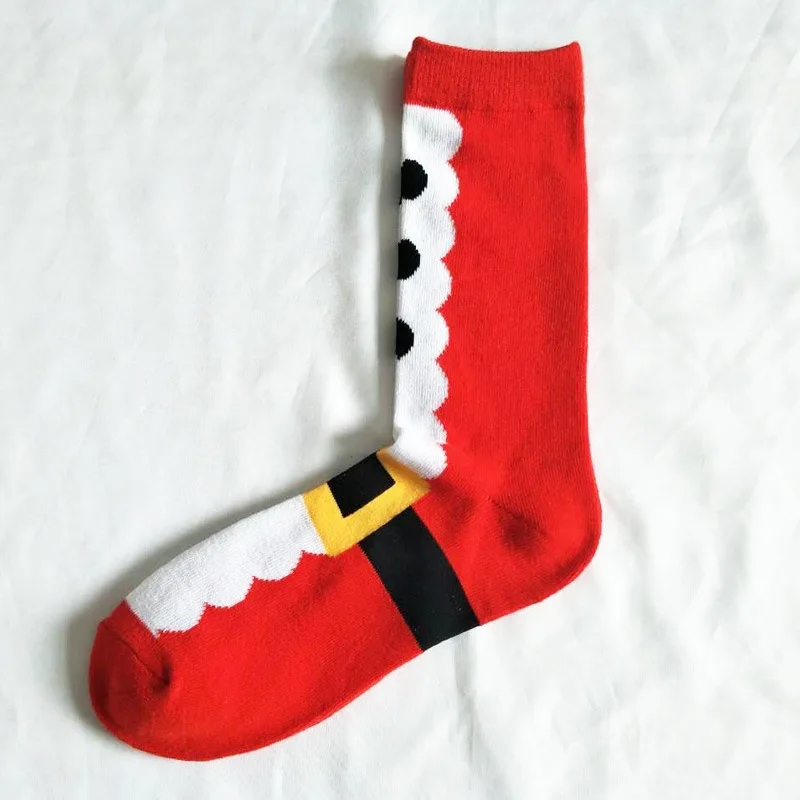 Забавные хлопковые носки с рисунком рождественской елки; мужские праздничные зимние носки в полоску; вечерние носки с изображением Санта Клауса - Цвет: belt socks
