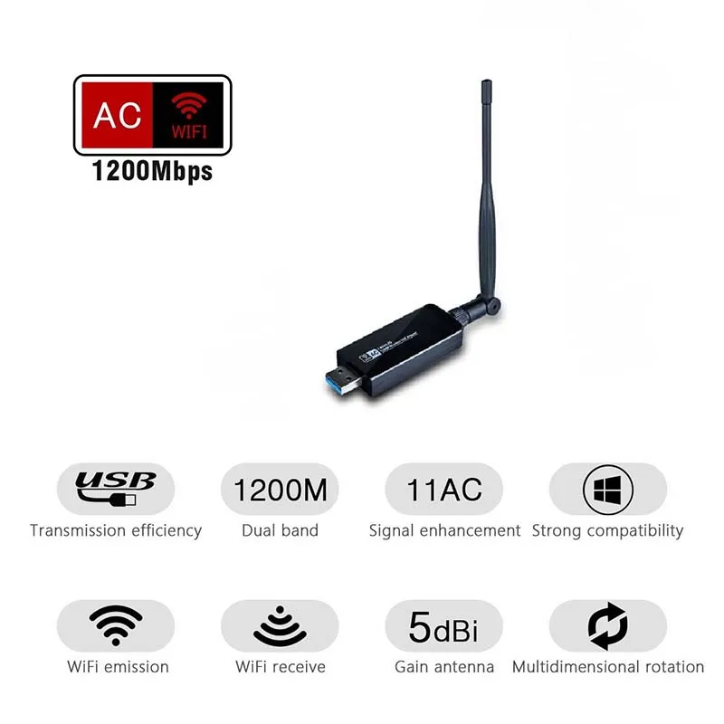 ZAPO Stronger 5.8G WIFI USB 3.0 1200 Мбит / с адаптер Dual Band 5dbi Антенна Беспроводная сетевая карта 802.11ac для Windows Linux Android