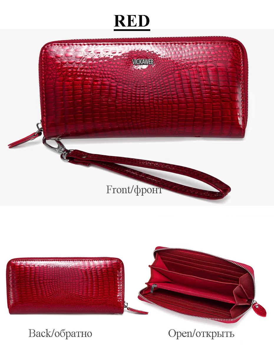 VICKAWEB Wristlet Wallet Purse Genuine Leather Wallet Female Long Zipper Women Wallets Card Holder Clutch Ladies Wallets AE38-018