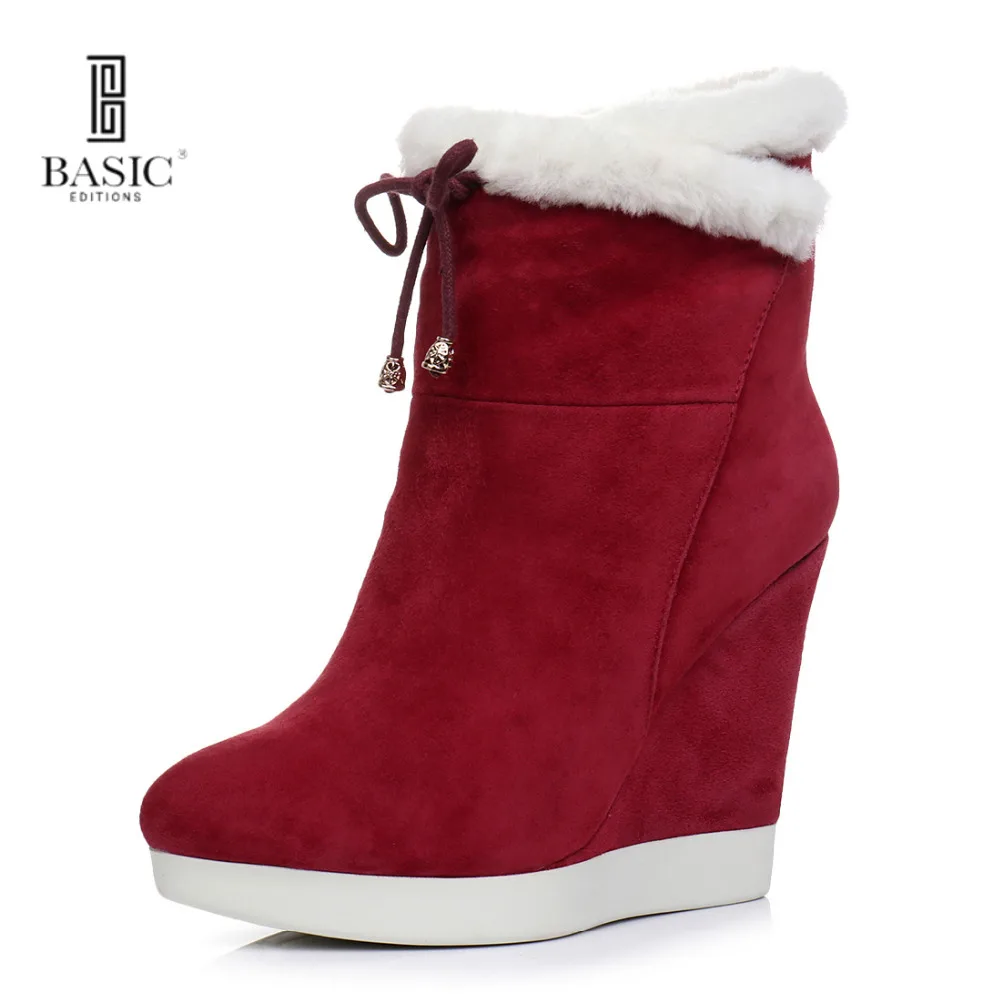 Basic Editions Women Winter Wedge Genuine Suede Leather