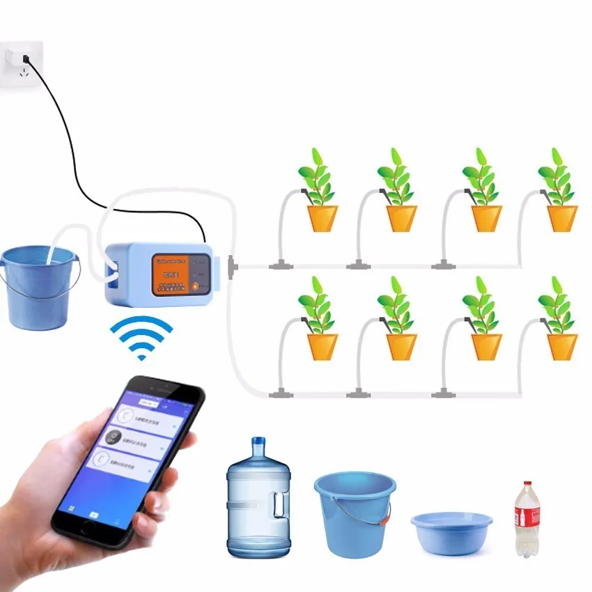 Comprar El más nuevo dispositivo de riego con Control remoto WIFI para teléfono móvil, sistema inteligente de riego por goteo automático, planta de jardín, temporizador de bomba de agua