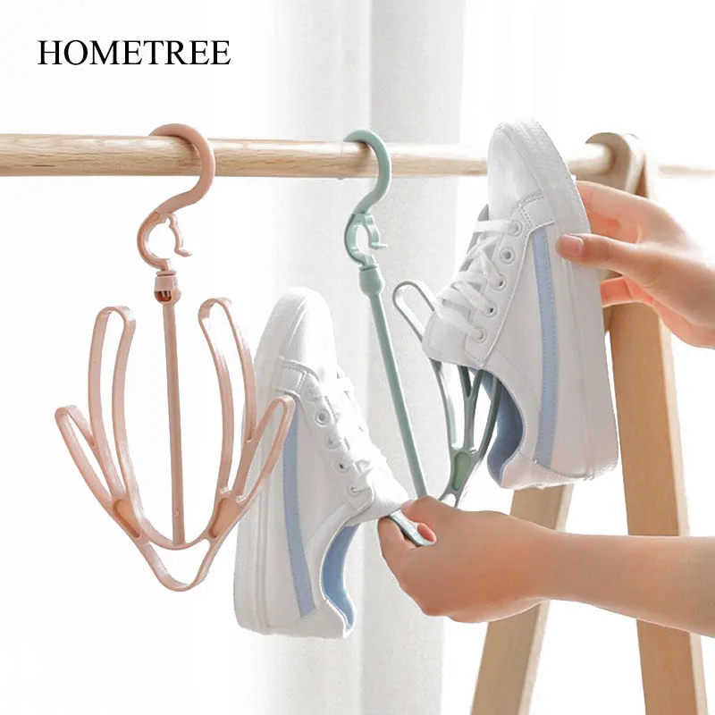 

HOMETREE 2Pcs Green Double-hook Shoe Holder Drying Rack 30*17cm 360 Degree Rotate Balcony Removable Type Plastic Shoe Rack H744