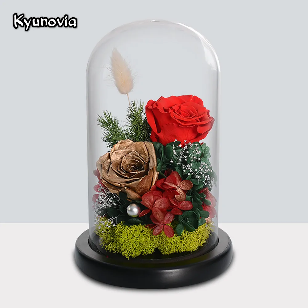 Kyunovia Preserve Fresh Roses Glass For Valentine's Day Rose Flower Immortal Mother Birthday
