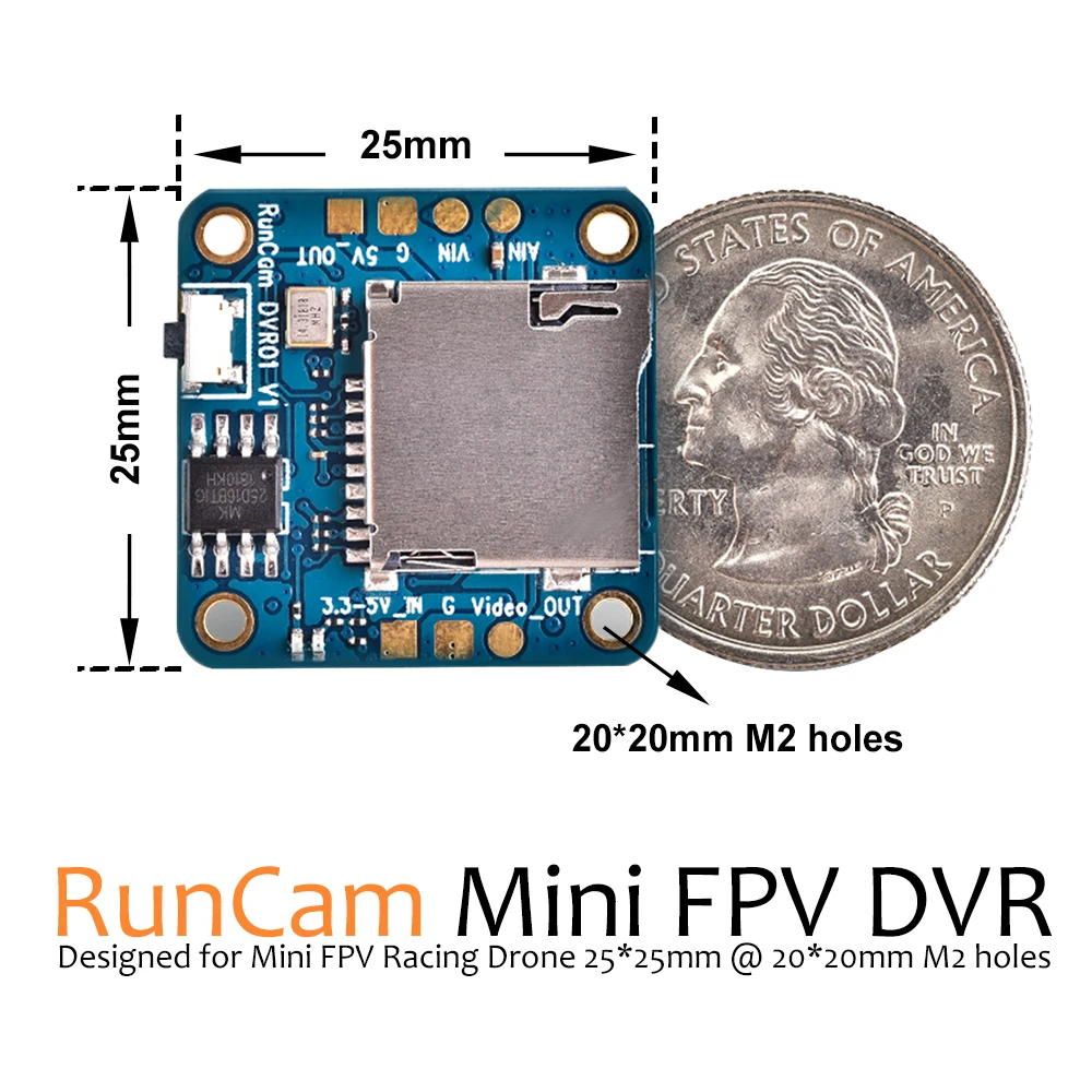 RunCam Mini DVR FPV без потерь видео выход постоянного тока 3,3-5,5 В 20*20 мм Монтажное отверстие для VTX для Мини FPV скоростные дроны Квадрокоптеры