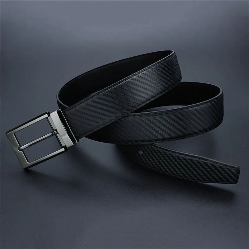 Men's Business Leather Belt Luxury Black Carbon Fiber Belts with