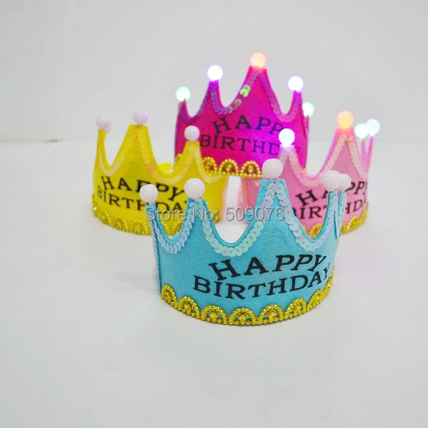 12pcs/lot LED Luminous Glow Birthday Hat Cap Flashing Hair Accessory ...