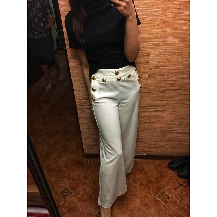 Брюки женские золотого цвета с металлическими кнопками львами|leg pants|designer pant