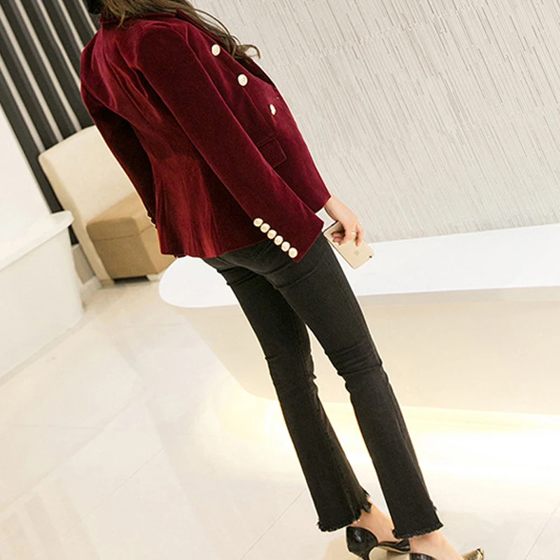 Velvet Women's Jacket Blazer Coat Solid Double Breasted Office Blazer Women Long Sleeve Blazers Female Outwear Slim Work Suit