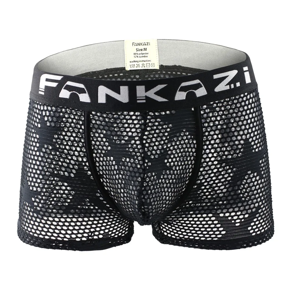 

Men Mesh U Pouch Sexy Underpants Cueca Cotton Pants Trunks Boxer shorts Gay Male Panties Hollow Underwear Boxer