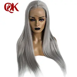 QueenKing волос прозрачный синтетические волосы на кружеве парик 180% Плотность Ash светловолосый парик серебристо серый бразильский волосы Remy