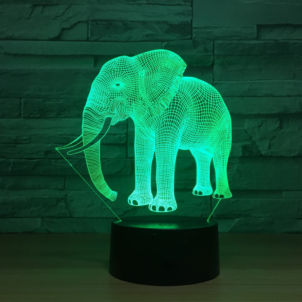 Elephant Shape 3D LED Night Lamp Acrylic Night Light 7 Colors USB Table