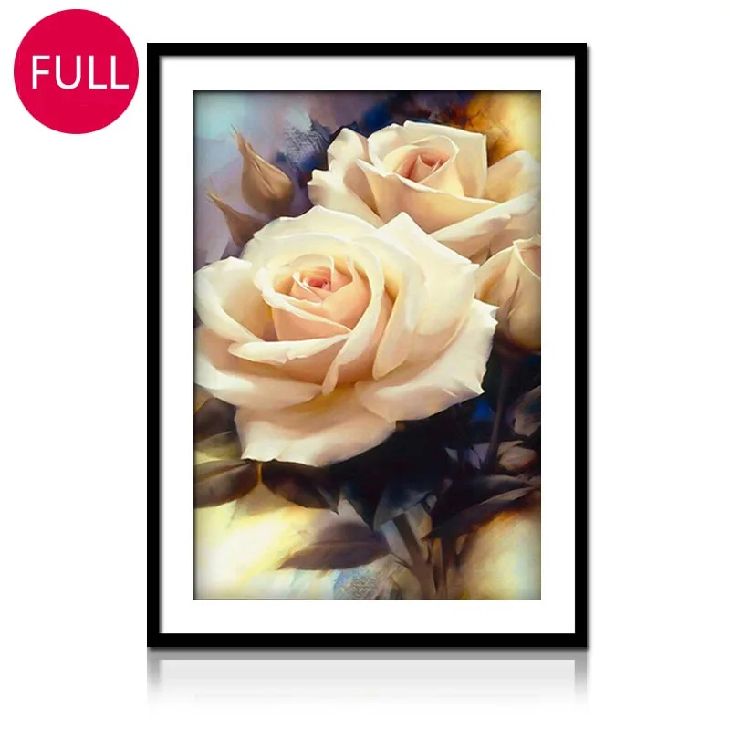 

3D Diy FULL Diamond Painting Cross Stitch Diamond Embroidery White rose picture Diamond Mosaic Rhinestones HOME decoracion