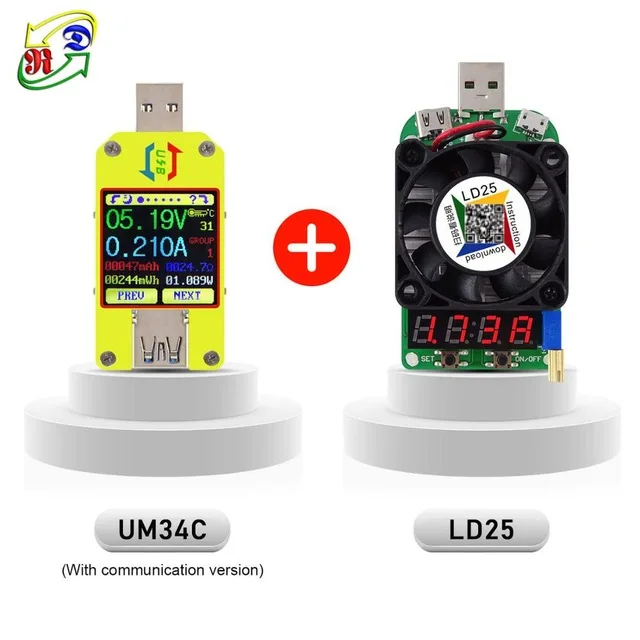 RD UM34 UM34C для приложения USB3.0teste tipo-C DC amperimetro voltimetro metro del voltaje de corriente de carga de la bateria cable - Цвет: UM34C and LD25