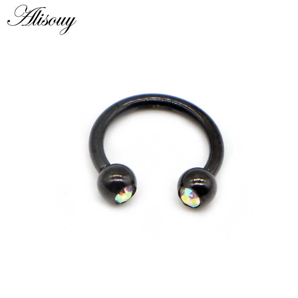 AB Colorful Alisouy 1 шт. Нержавеющая сталь Кристалл круговой штангой Подкова перегородки для губ губная бровей Нос Кольцо сосков пирсинг - Окраска металла: AB Colorful