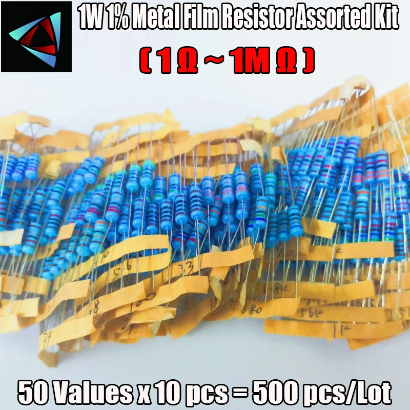 100pcs 10values 1W metal Resistance 1 ohm-75 ohm Resistor Assortment Kit 1Watt