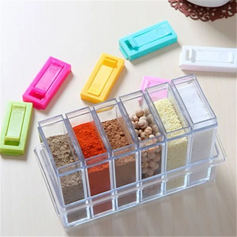 

2018 New And Fashion Mini 6Pcs Spice Jar Condiment Storage Shaker Seasoning Bottle Container Kitchen Box