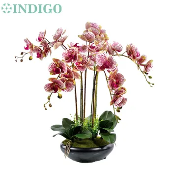 

INDIGO- Real Touch Flower Bouquet Flower Arrangment Orchids With Leaves Wedding Party Faux Flower Decoration Event Centerpiece