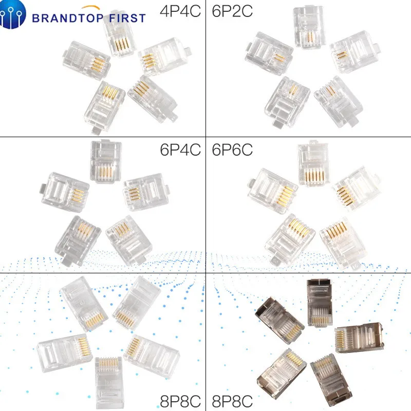 

10Pcs 4P4C 6P2C 6P4C 6P6C 8P8C Telephone Internet Modular Plug Jack RJ9 RJ11 RJ45 Connector