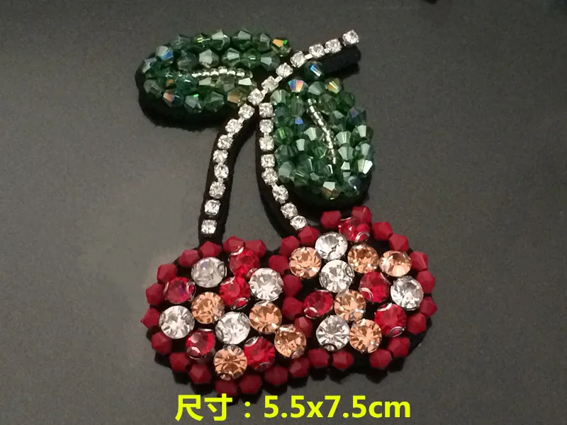 Cherry rhinestone crystal sequins beaded applique patch embroidery
