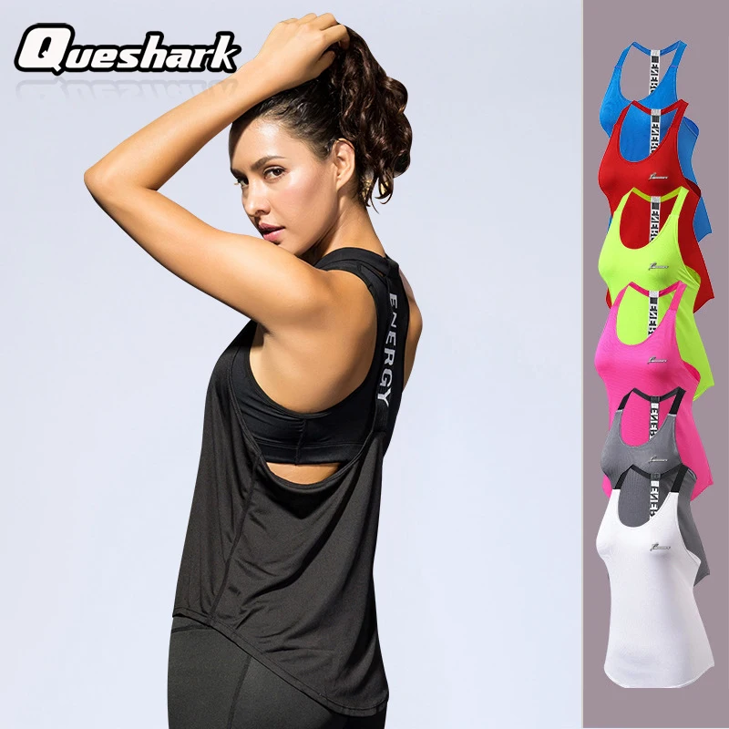 

Queshark Professional Women Yoga Shirt Irregular Sexy Backless Fitness Vest Loose Running Gym Workout Yoga Clothes Tank Top