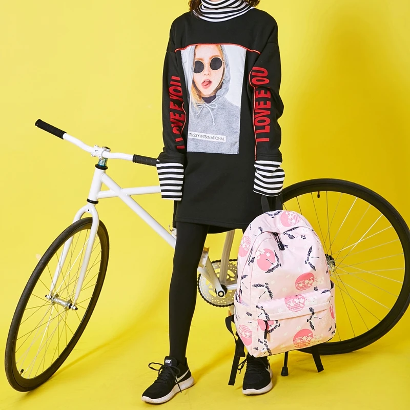 

School Bag Travelling Waterproof Laptop 1119B Backpack Large Capacity Bird Crane Print