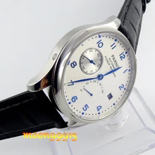43 мм parnis белый циферблат синие знаки запас хода автоматические мужские часы P08