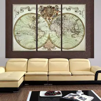 

3 Panels Antique Maps HD Canvas Print Painting On Canvas Prints Artwork Modern Home Wall Decor Painting Canvas Picture Unframed