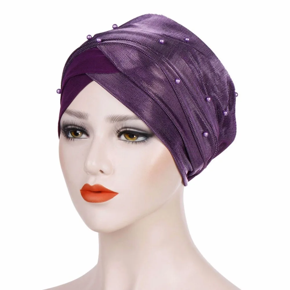 Европейская Горячая Лоскутная тюрбан шляпа женская шапка Хемо модные африканские индийские шляпы жемчужные Бисероплетение для леди мусульманские Skullies