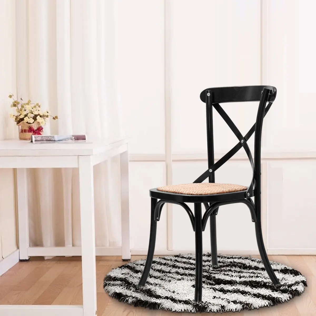 Giantex Set of 2 Cross Back Dining Side Chair Solid Wood Rattan Seat Modern Living Room Dining Room Furniture HW56269BK Giantex Set of 2 Cross Back Dining Side Chair Solid Wood Rattan Seat Modern Living Room Dining Room Furniture HW56269BK