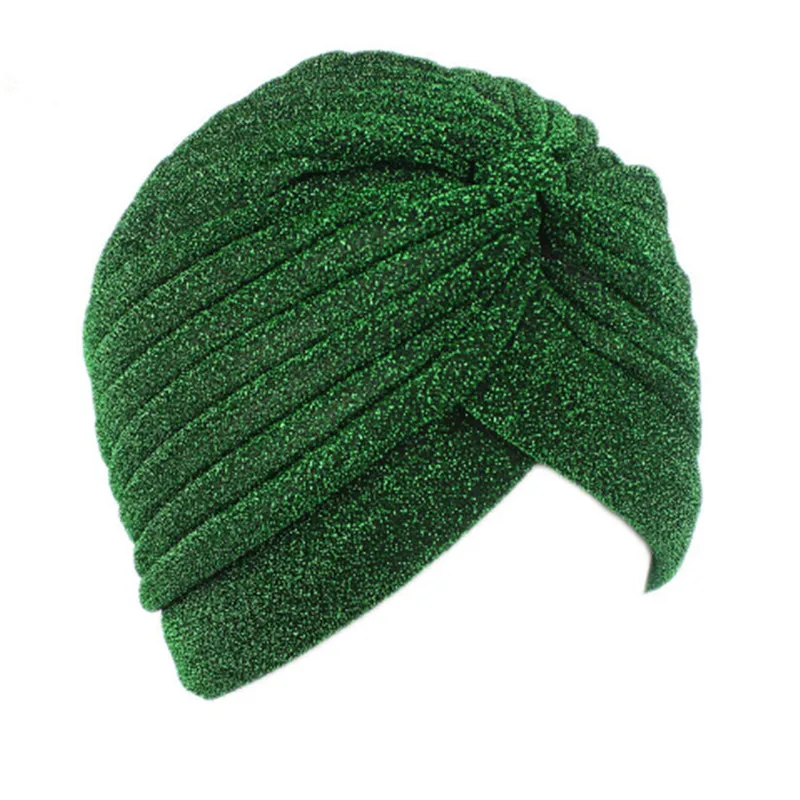 12 цветов Великолепные золотые тюрбан кепки простые блестящие мерцающие блестящие индийские шляпы мусульманский хиджаб для женщин - Цвет: green