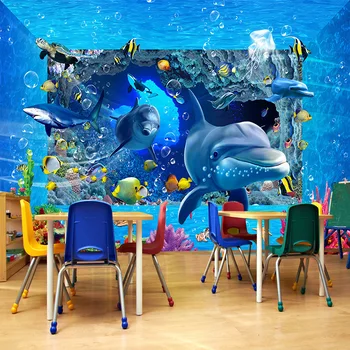 

Custom Photo Wall Paper 3D Stereo Underwater World Dolphin Mural Children Kids Bedroom Backdrop Wall Home Decor Papier Peint 3 D