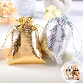 

Wholesale 13x18cm Silver & Gold Gift Bag Candy Pouches Golden Drawstring Big Organza bags Christmas Party Pouch