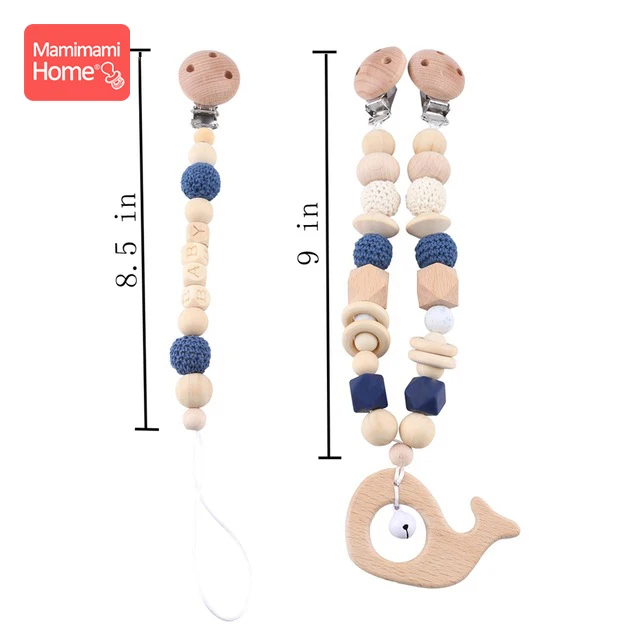 Детский деревянный Прорезыватель для зубов, 1 набор, зажим для детской коляски, бук, грызун, гимнастическая игра, персонализированное имя, соска, цепь, жевательный браслет, детские товары, игрушка - Цвет: Blue Set 2