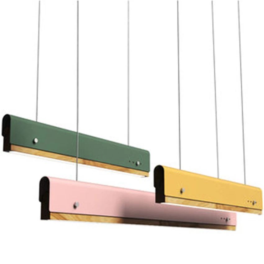 Nordic Modern LED Pendant Lamps Office Multicolor Wooden Pendant Lights Conference Room Hotel Front Desk Hanging Lamps Luminaire