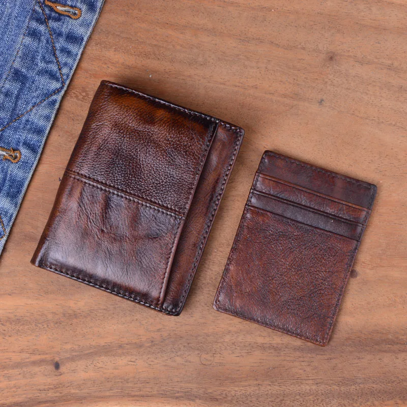 EUMOAN мужской кошелек с несколькими картами, верхний слой из яловой кожи, Ретро стиль, повседневный короткий кошелек для монет, клатч, кожаная мужская сумка