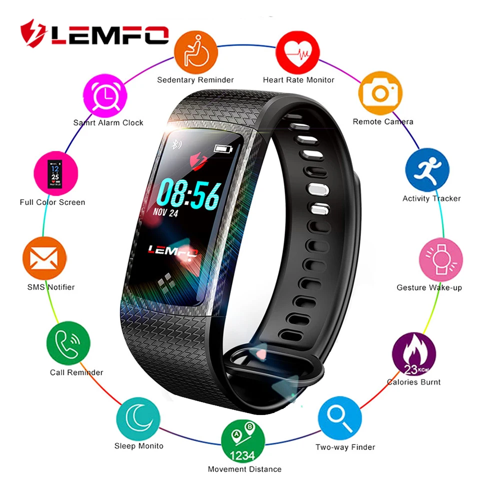 

LEMFO LT01 Smart Bracelet Pedometer Waterproof Heart Rate & Blood Pressure Monitor Colorful Touch Screen Fitness Bracelet