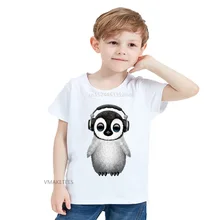 Г. летняя футболка для девочек и мальчиков детская Милая футболка с принтом «Пингвин», «диджей», «наушники» Детская забавная одежда HKP5680