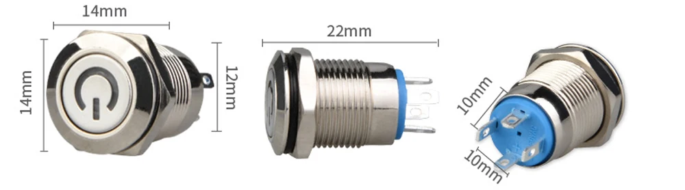 1 шт. 12 мм самовосстанавливающийся светодиодный 3 в 5 в 6 в 12 В 24 В 220 В металлический кнопочный переключатель мгновенная кнопка автоматический сброс светодиодный водонепроницаемый переключатель