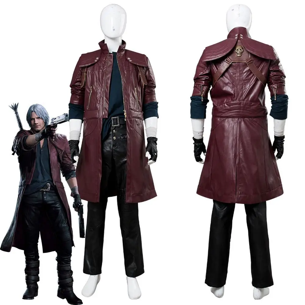 

DMC 5 Dante Cosplay Costume Aged Outfit Leather Coat Halloween Carnival Costumes For Adult Men Custom Made