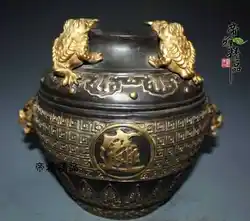Китай Народная Медь 24 К Золотой Золота Золотая жаба Богатства Дракона Бутылки Ваза Горшок Чайник