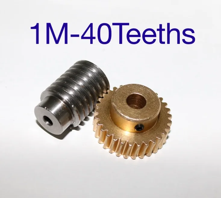 

1M-40Teeth 1:40 Precision Copper Worm Gear Rod Screw Machine Parts Gear Hole:8mm Rod Hole:6mm
