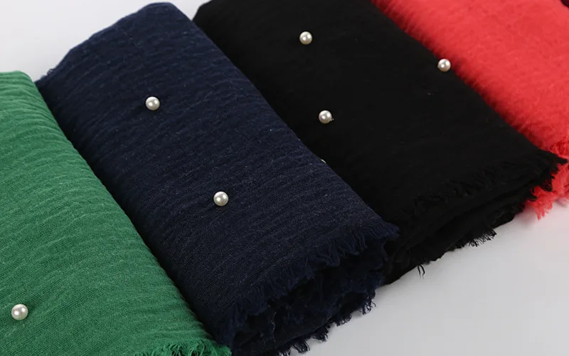 Хлопок пряжа жемчуг платок популярный стиль женский простой шифон шарф хиджаб обёрточная бумага одноцветные шали повязка мусульманские хиджабы шарфы