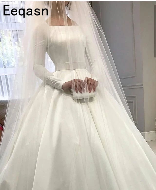 simple satin long sleeve wedding dress