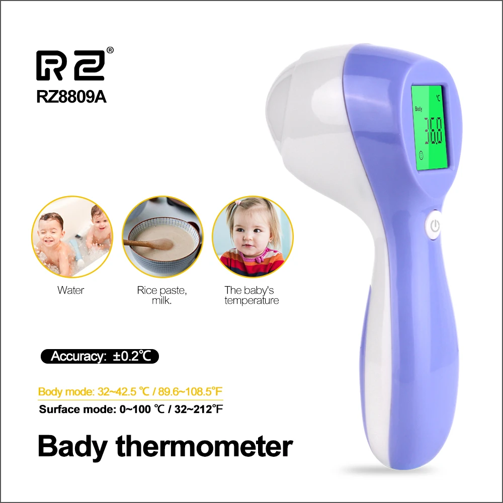 

RZ Non-Contact Infrared Thermometer Baby Digital LCD Body Infrared Forehead Ear Gun Adult Body Fever IR Children Thermometer