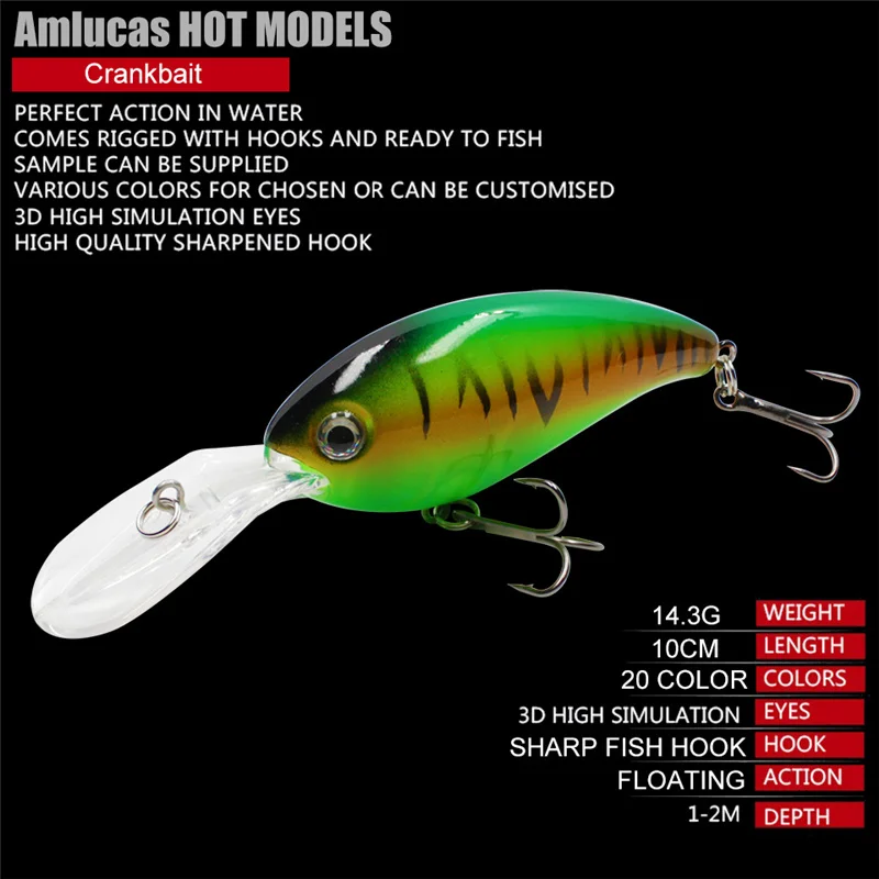 Amlucas Big Wobbler Fishing Lures 10cm 14.3g Artificial Hard Baits for bass pike Jerkbait Crankbait Minnow carp Fishing WW1173  