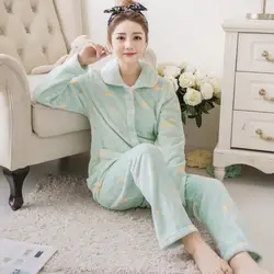 JINUO Высокое качество теплый флис женщина Пижамный костюм для зимние пижамы Супер милые женские