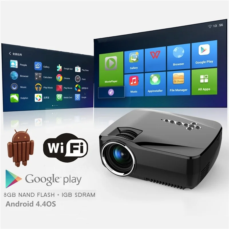 Android 4.4 Wifi Bluetooth Mini LED Portable Projector Home Theater Projector 1200Lumen Support Miracast Airplay AC3 Projector