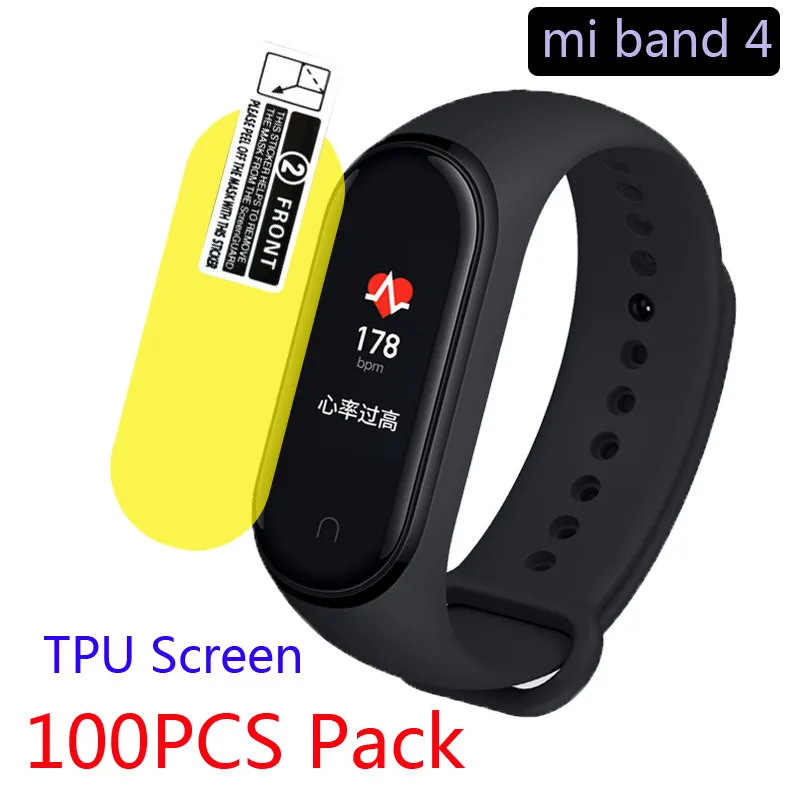 

100PCS Pack for Xiaomi Mi Band 4 screen protector TPU full cover bracelet film protective watch dustproof/scratch-resistant